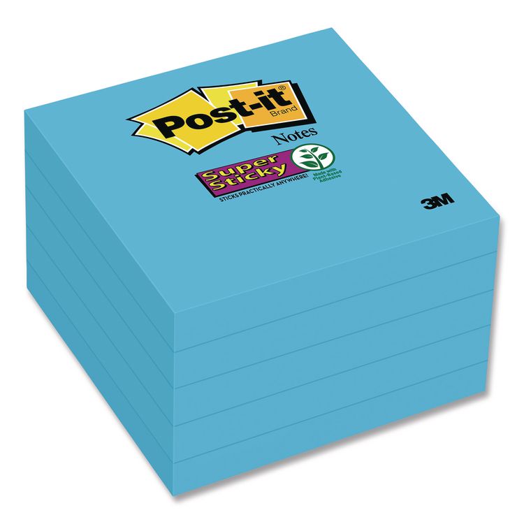 Self-Stick Notes, 3" x 3", Electric Blue, 90 Sheets/Pad, 5 Pads/Pack