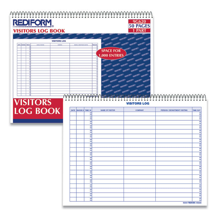 Visitors Log Book, Blue/white/red Cover, 11 X 8.5 Sheets, 50 Sheets/book