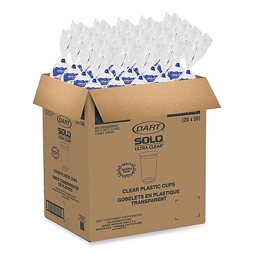 Dart Ultra Clear Cups, 16 oz, PET, 50/Bag, 20 Bags/Carton