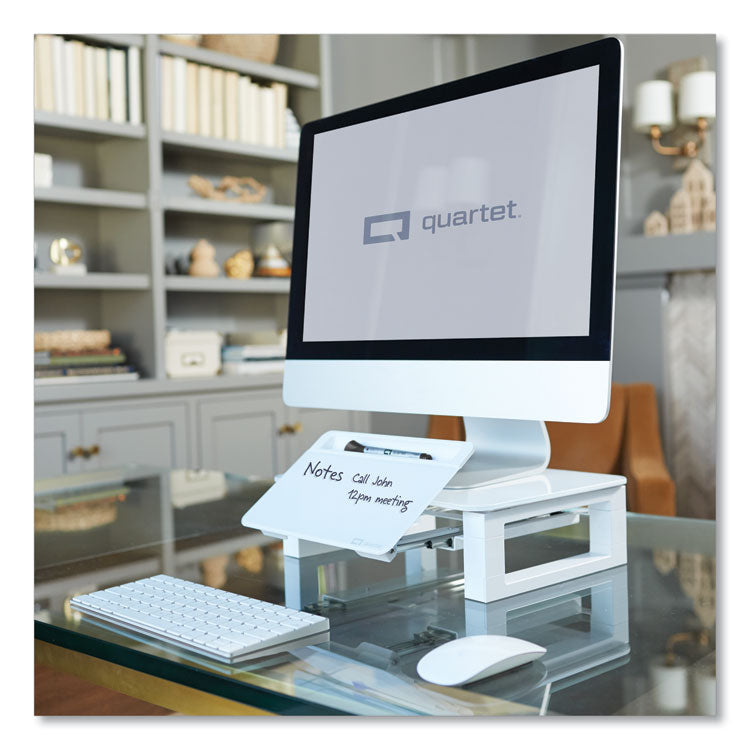 Adjustable Height Desktop Glass Monitor Riser With Dry-Erase Board, 14 X 10.25 X 2.5 To 5.25, White, Supports 100 Lb