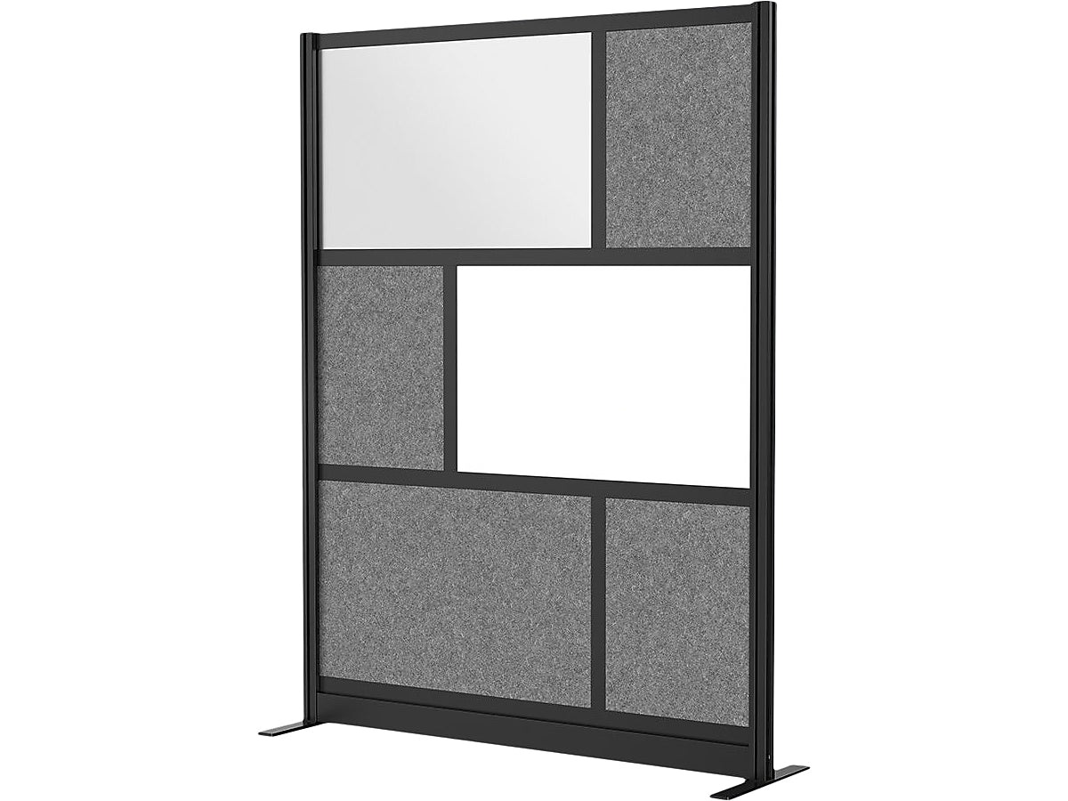 Luxor Workflow Series 6-Panel Freestanding Modular Room Divider System Starter Wall with Whiteboard, 70"H x 53"W, Black/Gray