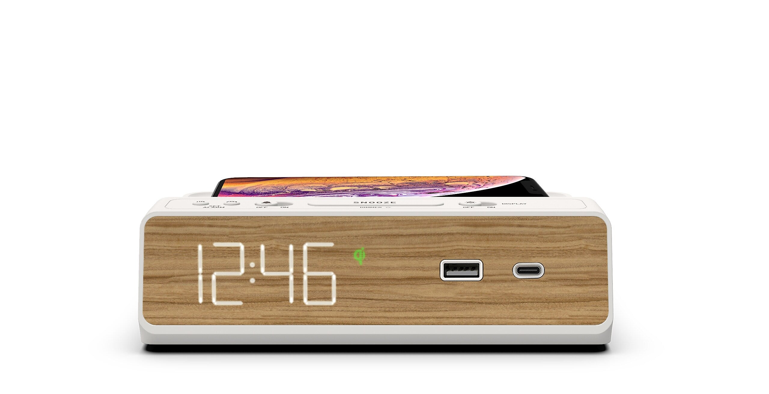 NonStop Station W 6.5" Digital Alarm Clock with Qi Wireless Charging, WalnutSand (NSW2-WW)