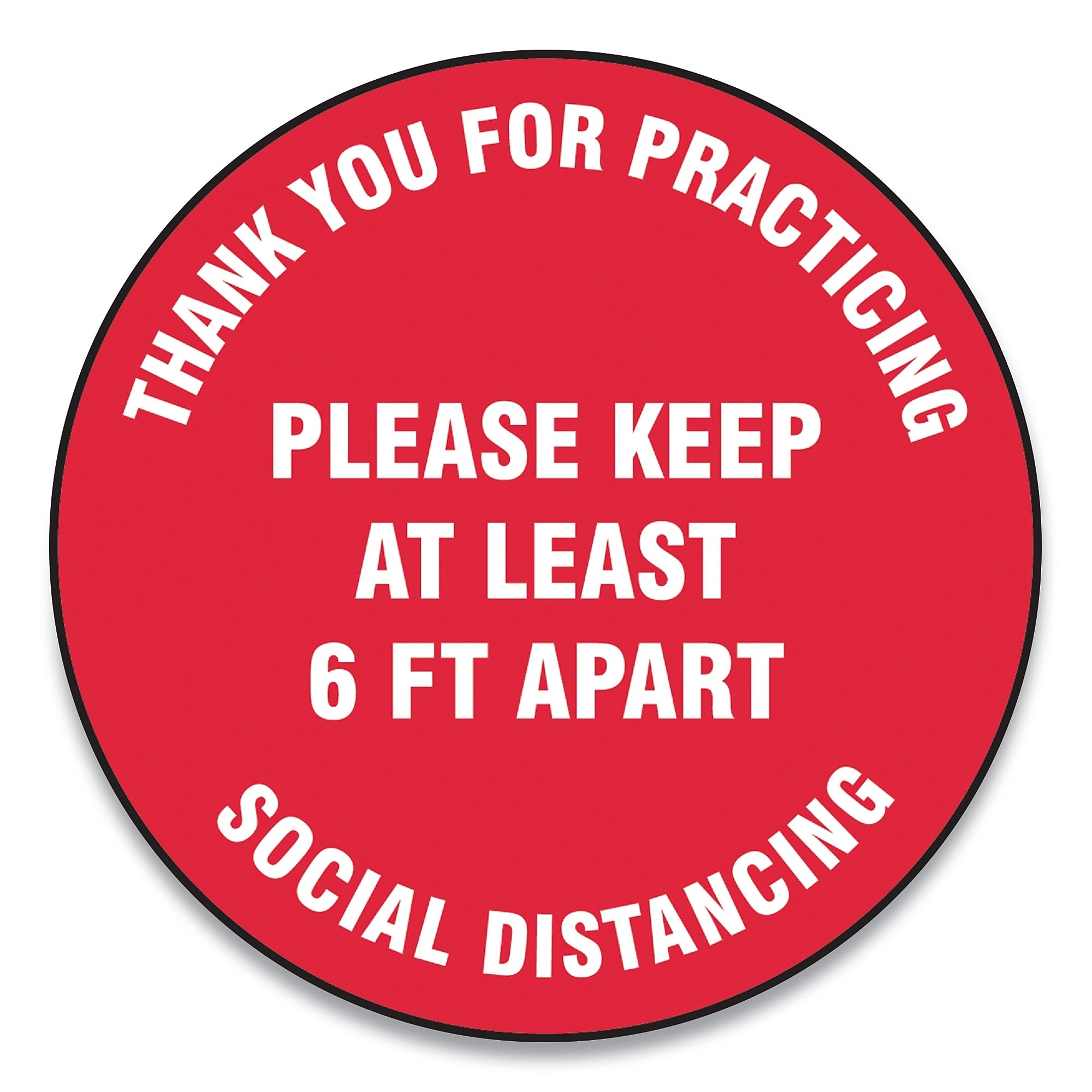 Accuform Slip-Gard Floor Signs, 12" Circle, "Thank You For Practicing Social Distancing...", Red, 25/Pack (GN1MFS422ESP)