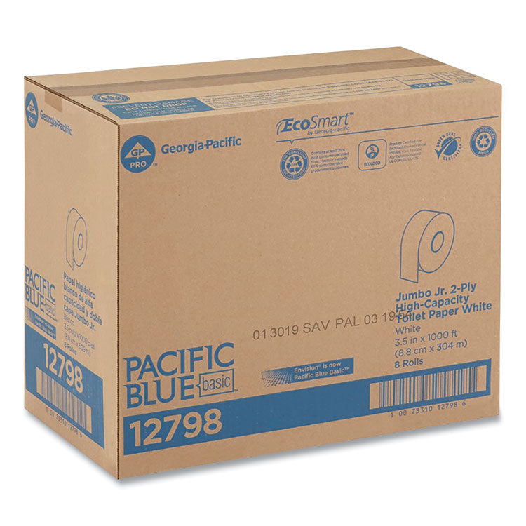 Jumbo Jr. Bathroom Tissue Roll, Septic Safe, 2-Ply, White, 3.3" x 1,000 ft, 8 Rolls/Carton