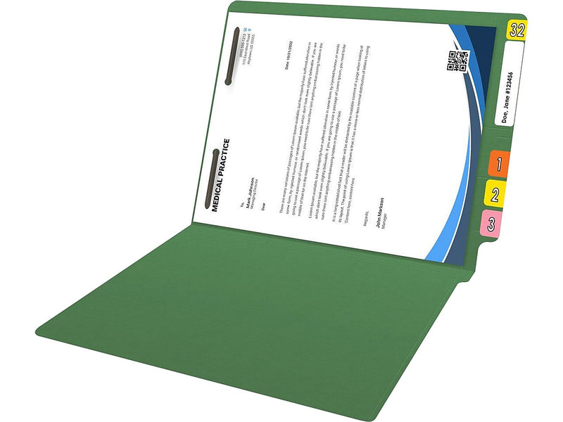 Medical Arts Press Reinforced End Tab File Folder, Straight Cut, Letter-Size, Green, 50/Box (S-01601-GRN)