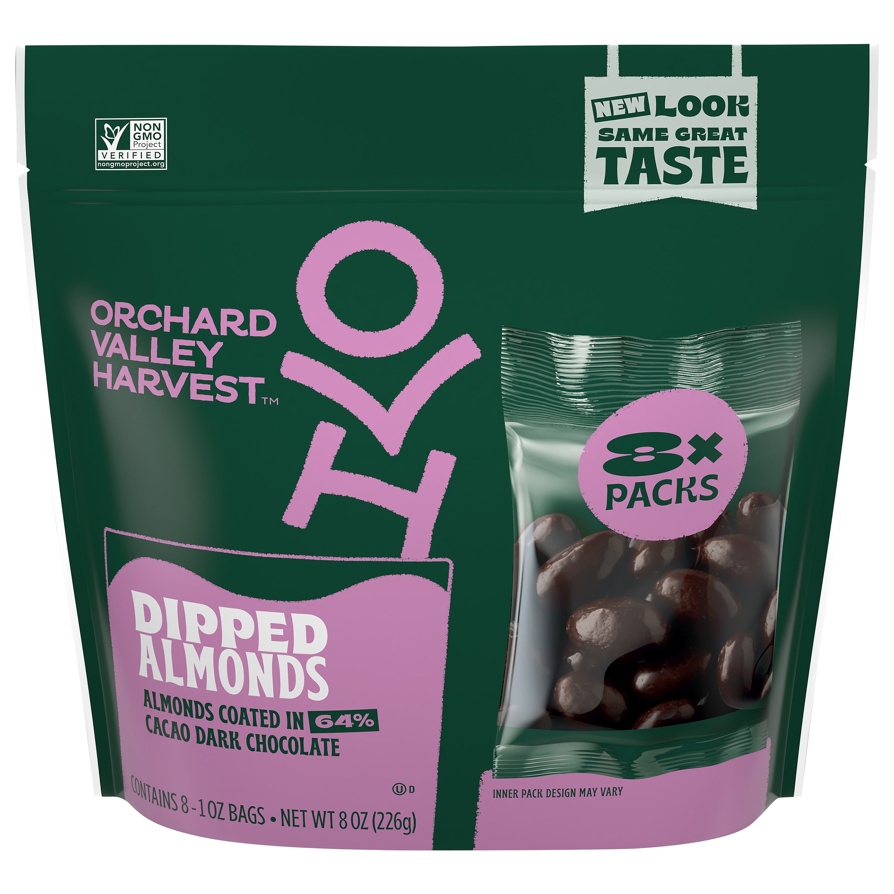 Orchard Valley Harvest Dark Chocolate Covered Almonds, 8 oz., 8 Bags/Pack (JOH36537)