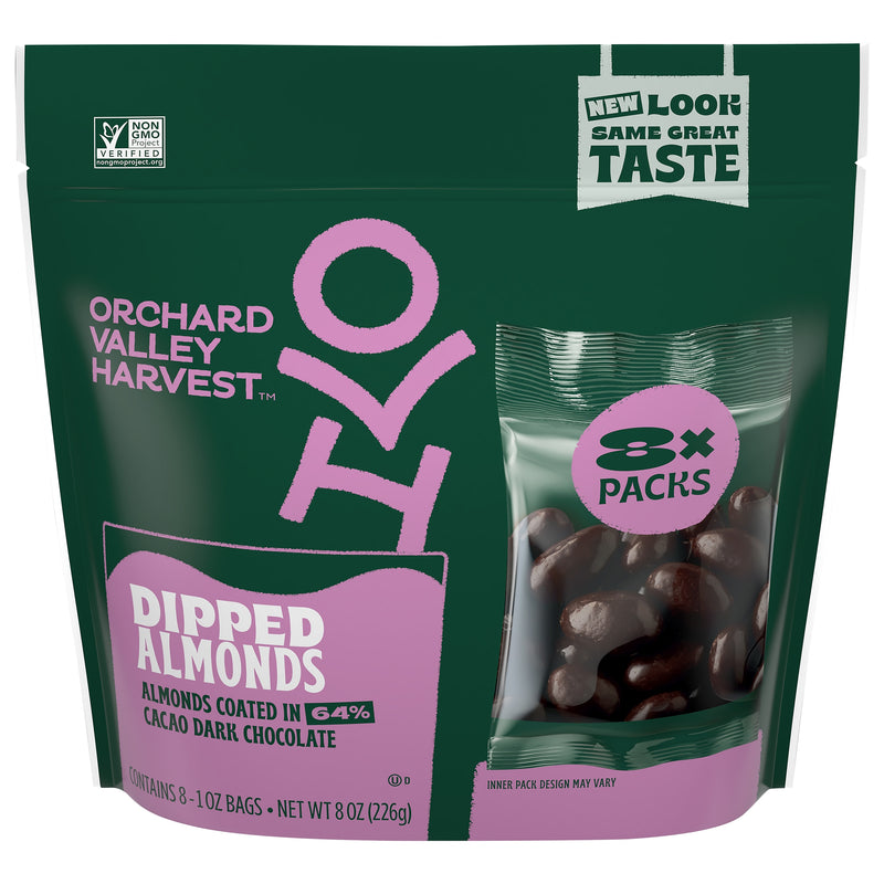 Orchard Valley Harvest Dark Chocolate Covered Almonds, 8 oz., 8 Bags/Pack (JOH36537)
