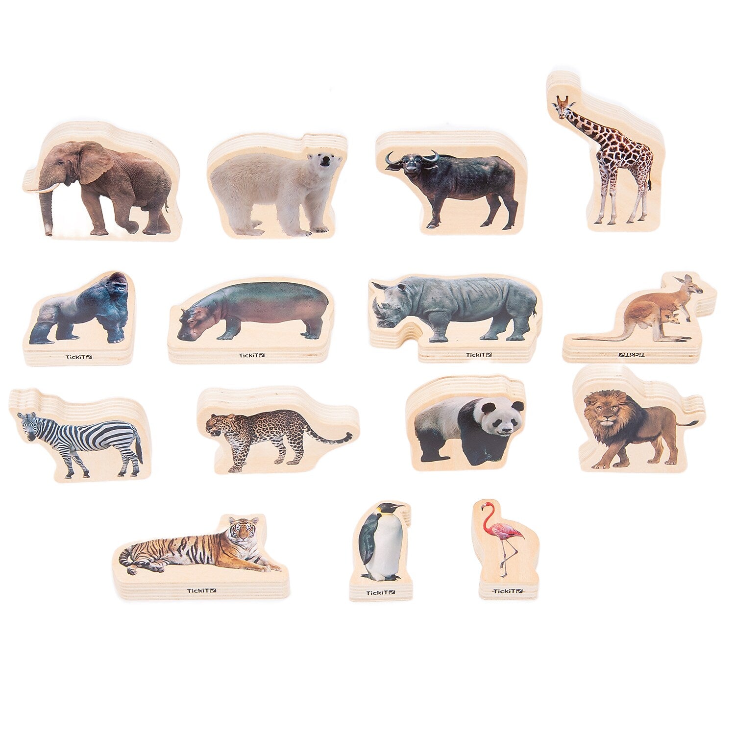 TickiT Wooden Wild Animal Blocks, Multicolored, 15 Pieces/Set (CTU73572)