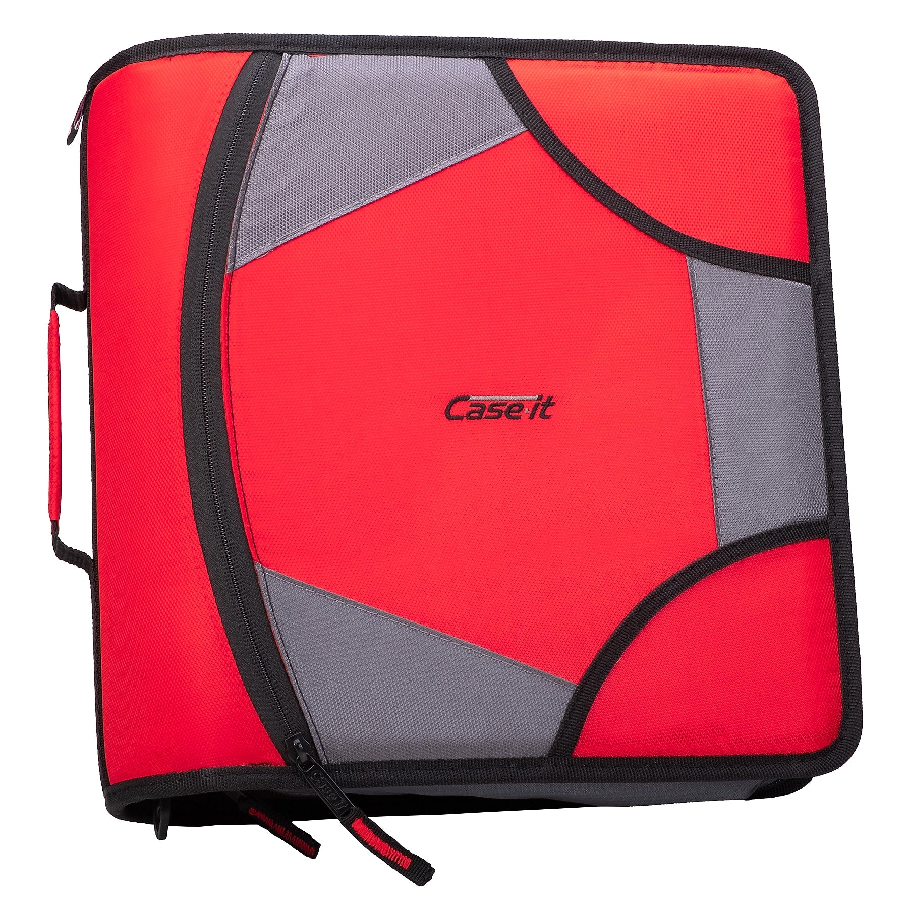 Case It King Sized Zip Tab 4" 3-Ring Zipper Binders, D-Ring, Red (D-186 RED)