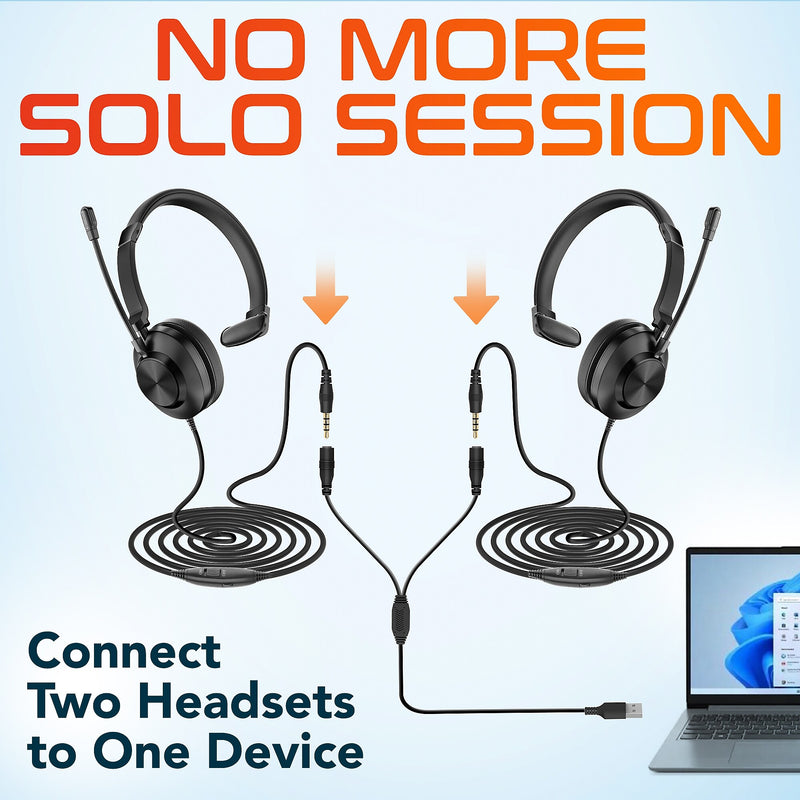 Delton T30Y Training Headset with Master Adapter, Computer Headset Splitter Training Supervising Coaching Bundle (DWHT230Y)