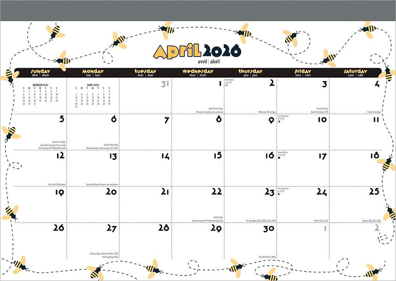 2025-2026 Plato Busy Bees 14" x 10" Academic Monthly Desk Pad Calendar (9798330700035)