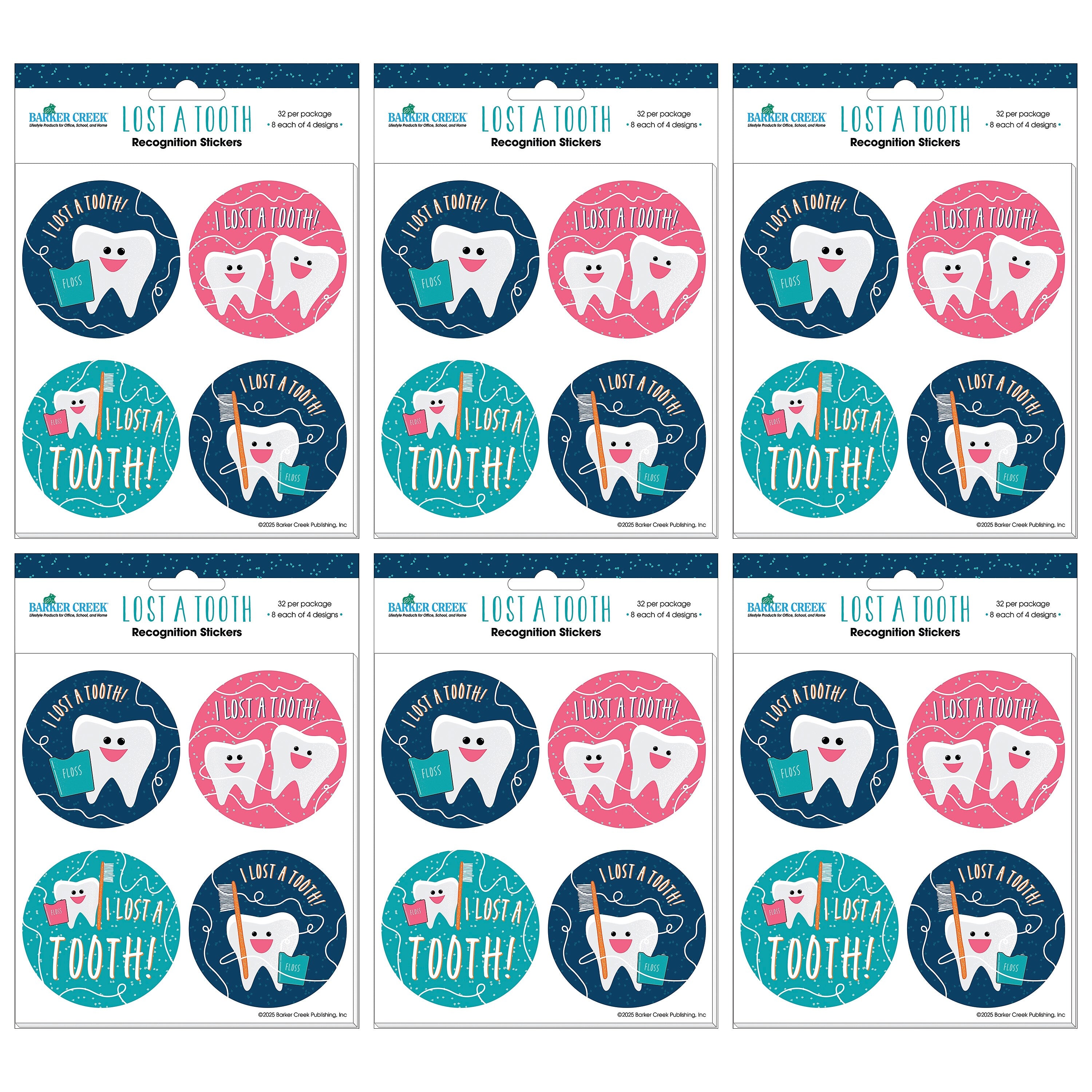 Barker Creek Lost a Tooth Stickers/Badges, 2.37" Dia., Multicolored, 192/Set (4445)