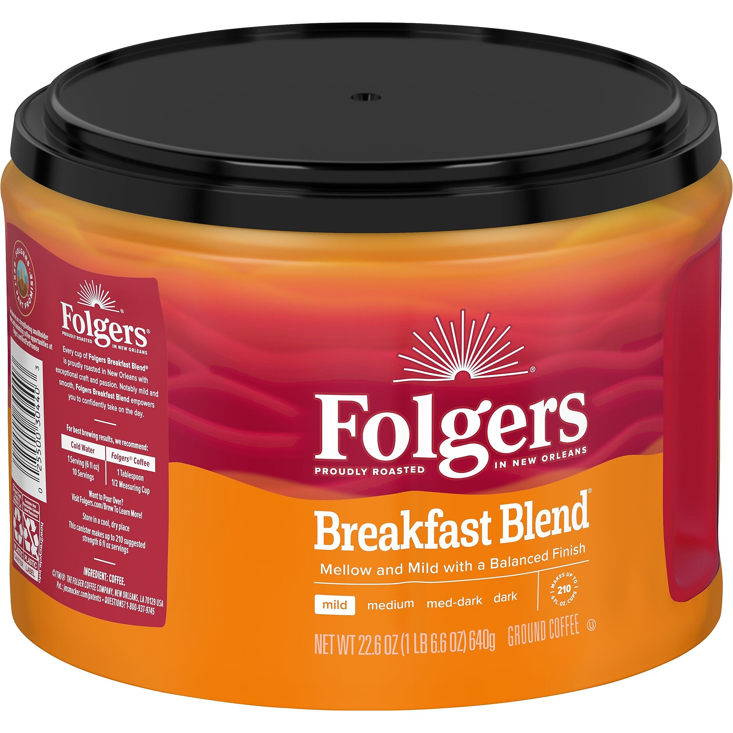 Folgers Breakfast Blend Ground Coffee, Light Roast, 22.6 oz., Each (SMU30440)