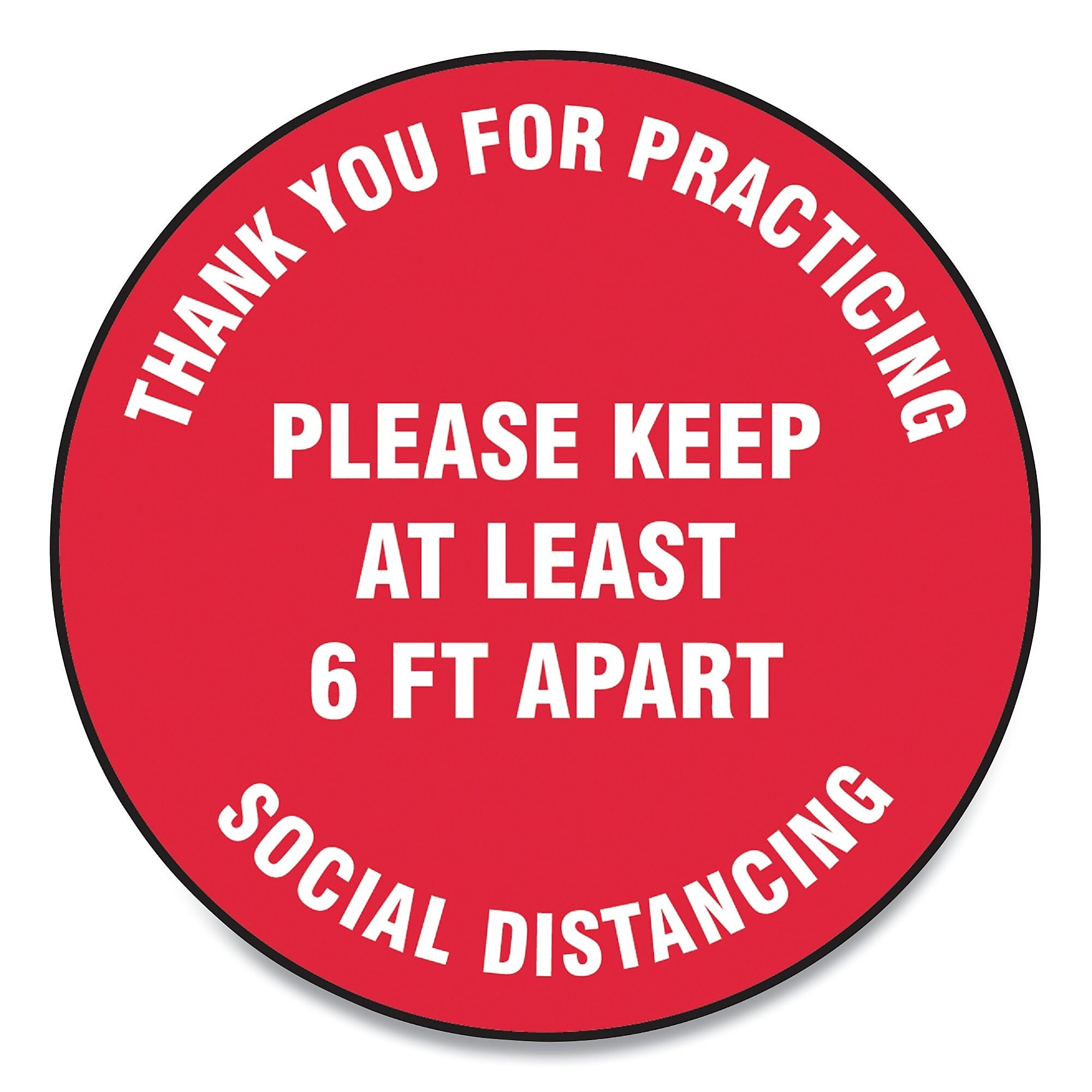 Accuform Slip-Gard Floor Signs, 17" Circle, "Thank You For Practicing Social Distancing...", Red, 25/Pack (GN1MFS423ESP)