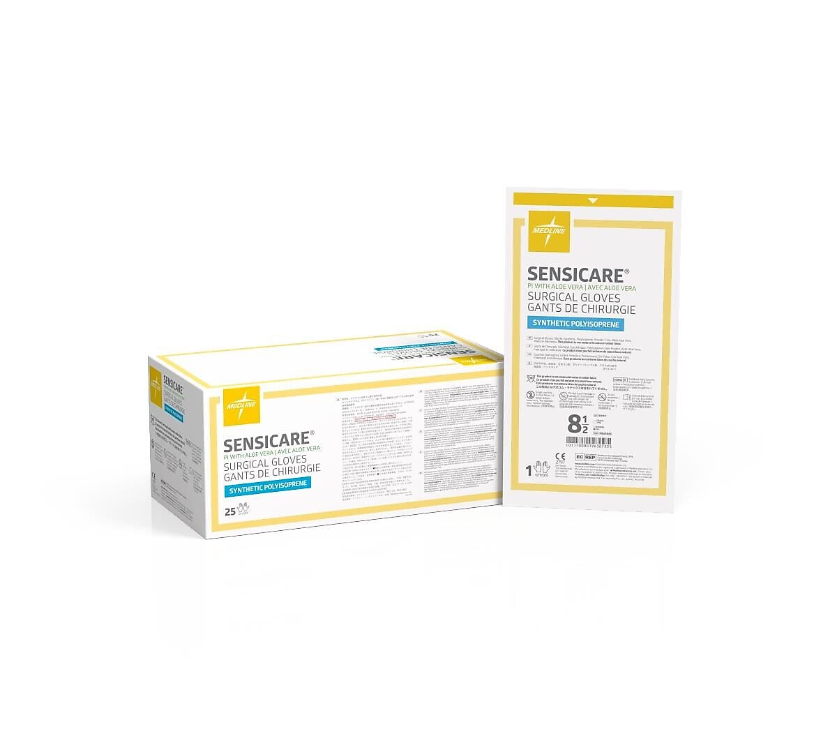 SensiCare PI with Aloe Surgical Gloves, Latex-Free, Medium, White, 25/Box (MSG1085Z)