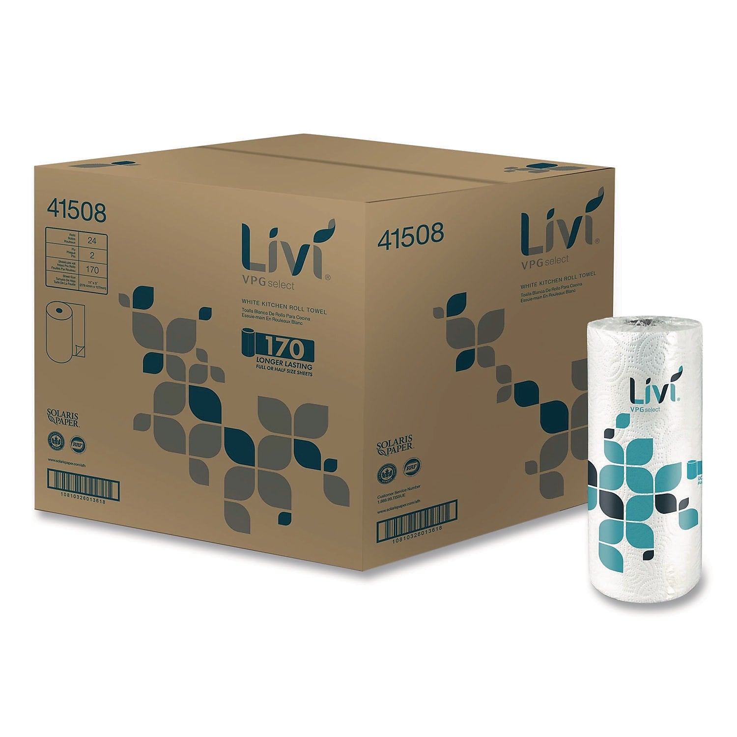 Solaris Livi VPG Select Regular Paper Towels, 2-Ply, 170 Sheets/Roll, 24 Rolls/Carton (41508)