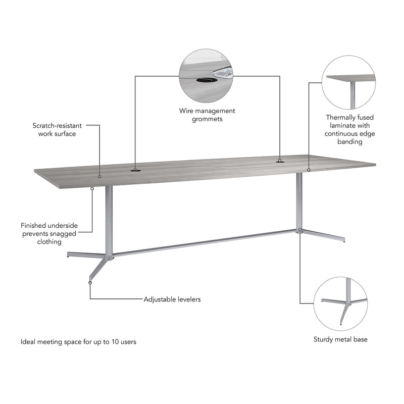 Bush Business Furniture 120W x 48D Boat Shaped Conference Table with Metal Base, Platinum Gray (99TBM120PGSVK)
