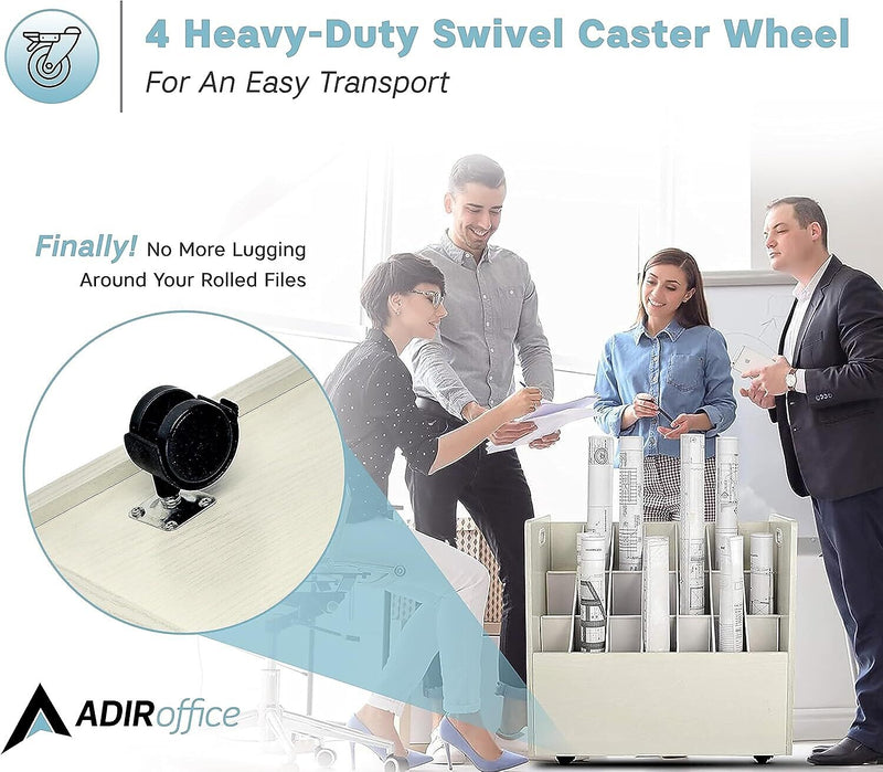 AdirOffice 21-Slot Mobile Roll File, 28.5"H x 30"W x 15.75"D, White (625-WHI-KIT1)