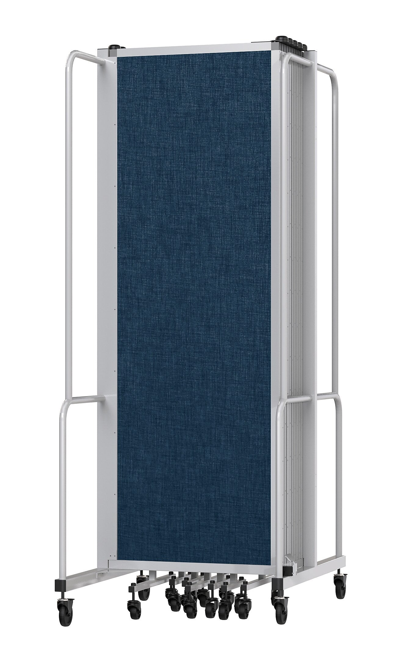 National Public Seating Robo Series 11-Panel Folding Mobile Room Divider, 72"H x 256"W, Blue Fabric (RDG6-11PT04)