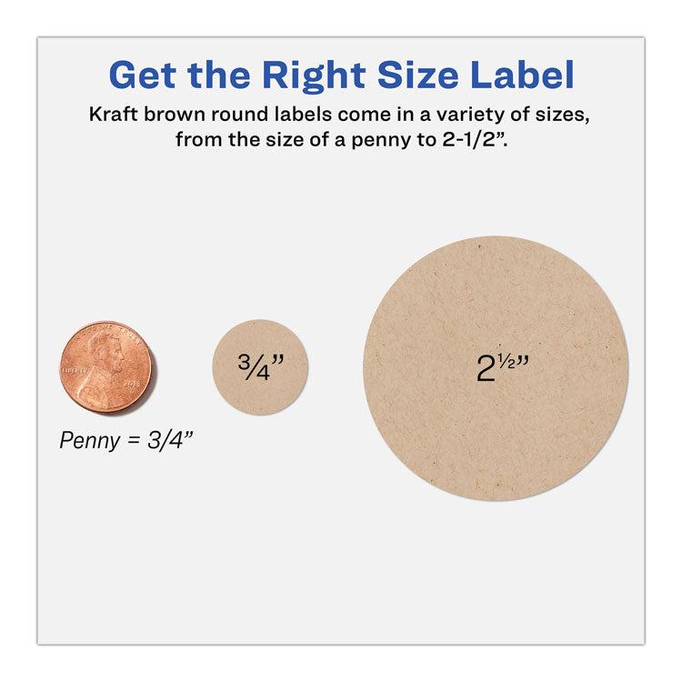 Round Brown Kraft Print-To-The-Edge Labels, 2.5" Dia, 225/pk