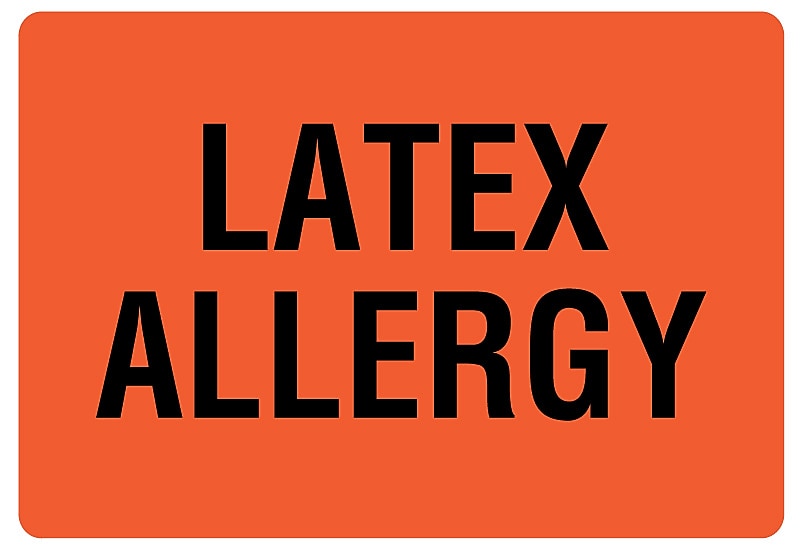 Latex Allergy Warning Labels, 4" x 2-5/8"