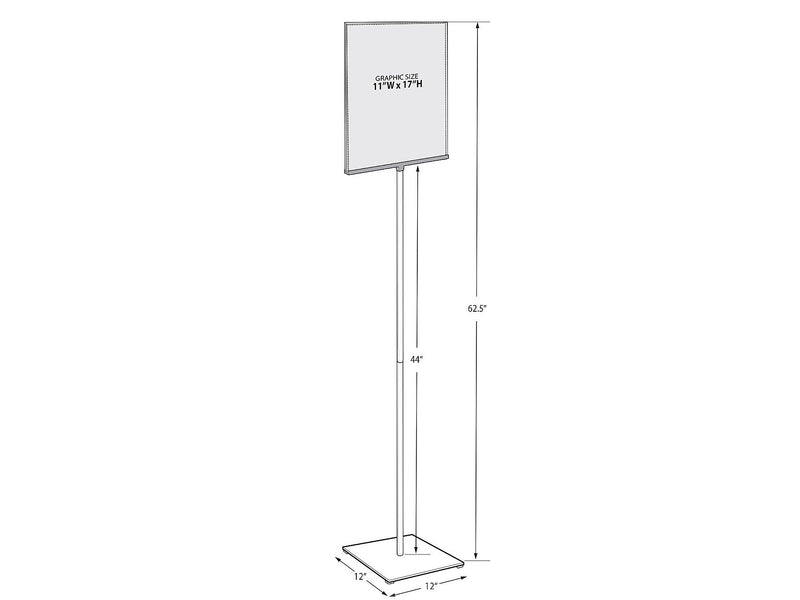 Azar Sign Holder, 12" x 62.5", Vertical, Freestanding, Clear/Silver, Acrylic (300868)