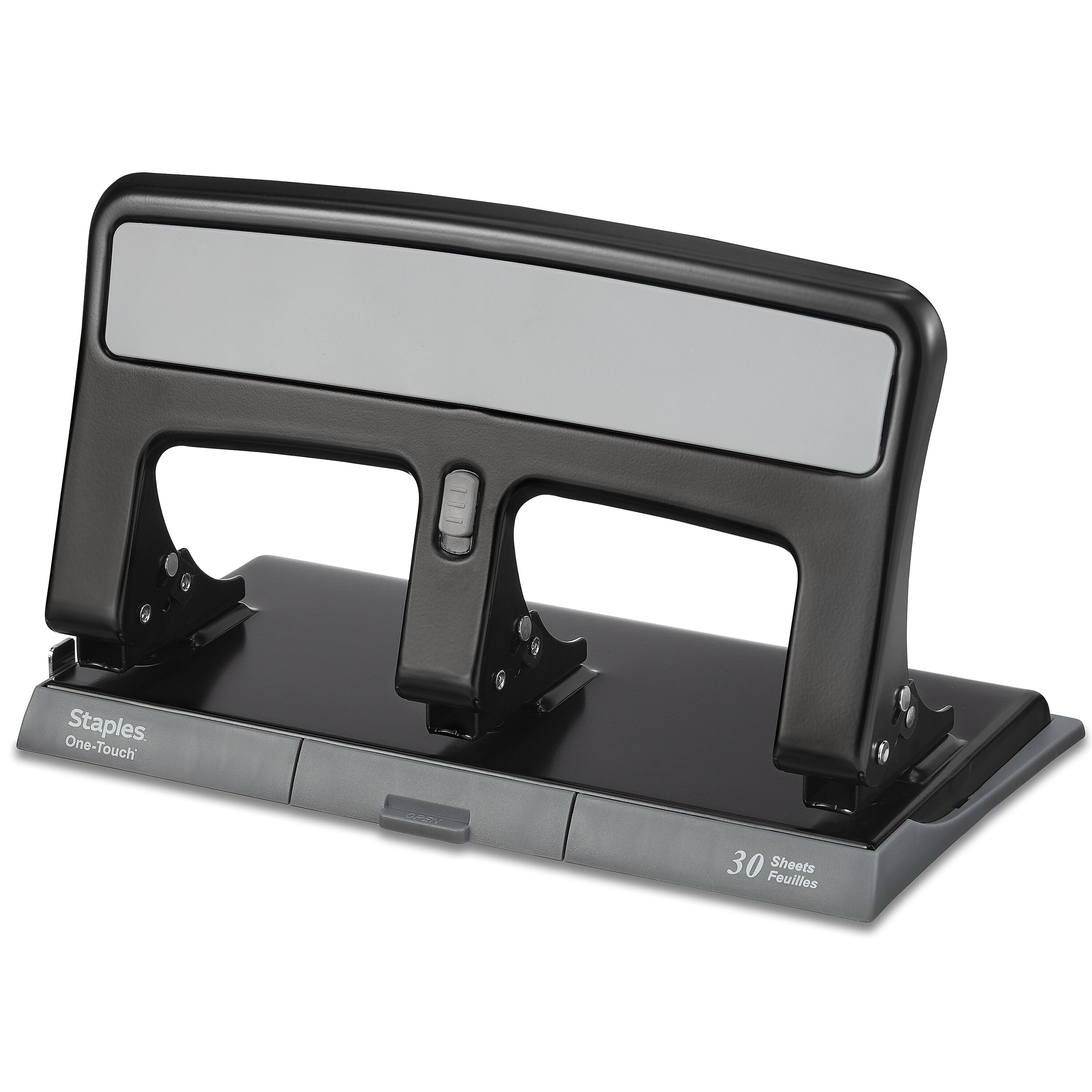 Staples One-Touch 3-Hole Punch, 30 Sheet Capacity, Black (26614)