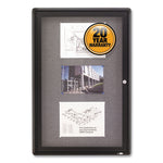 Enclosed Indoor Fabric Bulletin Board with One Hinged Door, 24" x 36", Gray Surface, Graphite Gray Aluminum Frame