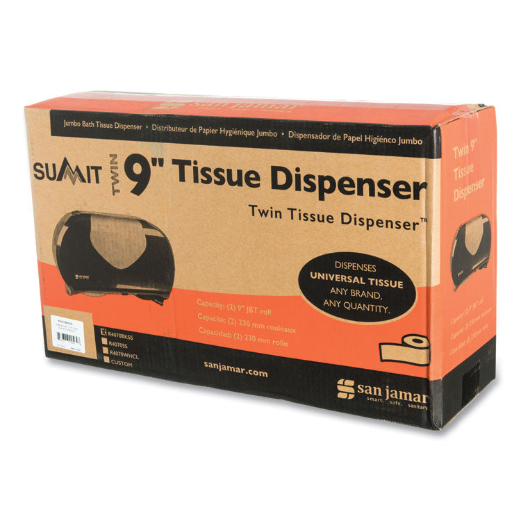Twin 9" Jumbo Bath Tissue Dispenser, Summit, 20.07 x 5.88 x 11.9, Black/Faux Stainless Steel