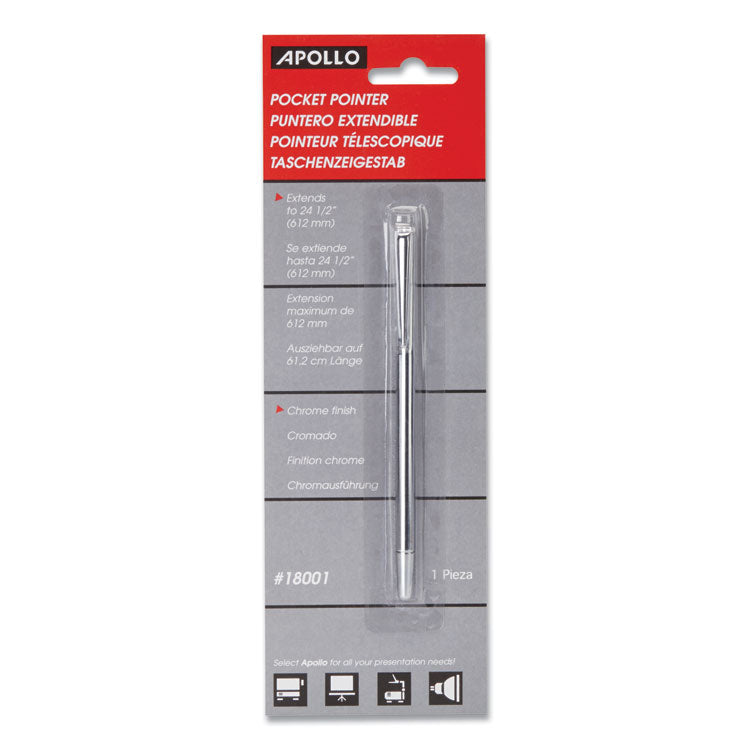 Slimline Pen-Size Pocket Pointer With Clip, Extends To 24.5", Silver