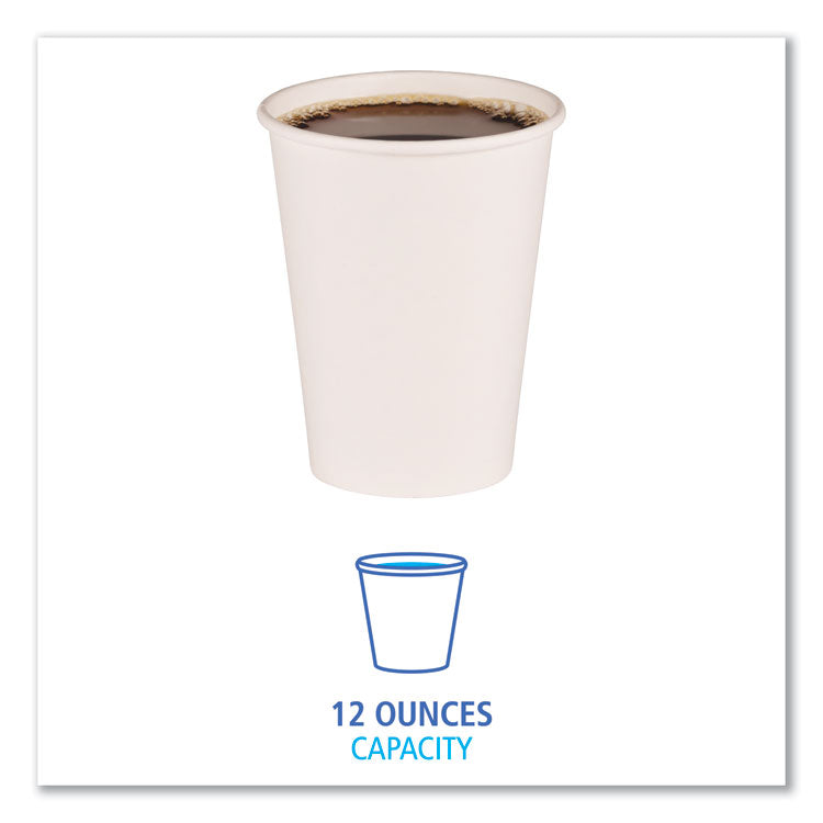 Paper Hot Cups, 12 oz, White, 50/Sleeve, 20 Sleeves/Carton