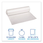 Recycled Low-Density Polyethylene Can Liners, 33 gal, 1.4 mil, 33" x 39", Clear, Perforated, 10 Bags/Roll, 10 Rolls/Carton
