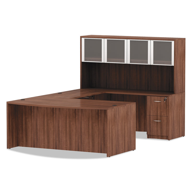 Alera® Valencia Series Bow Front Desk Shell, 71w x 41.38d x 29.63h, Modern Walnut