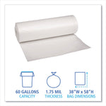 Recycled Low-Density Polyethylene Can Liners, 60 gal, 1.75 mil, 38" x 58", Clear, Perforated, 10 Bags/Roll, 10 Rolls/Carton