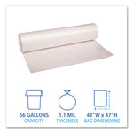 Recycled Low-Density Polyethylene Can Liners, 56 gal, 1.1 mil, 43" x 47", Clear, Perforated, 10 Bags/Roll, 10 Rolls/Carton