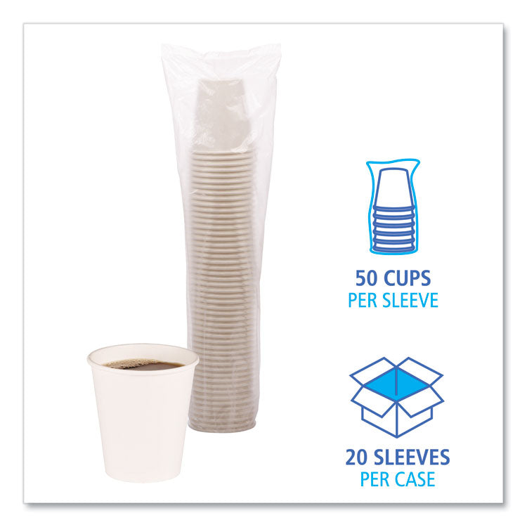 Paper Hot Cups, 10 oz, White, 50/Sleeve, 20 Sleeves/Carton