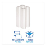Recycled Low-Density Polyethylene Can Liners, 33 gal, 1.1 mil, 33" x 39", Clear, Perforated, 10 Bags/Roll, 10 Rolls/Carton