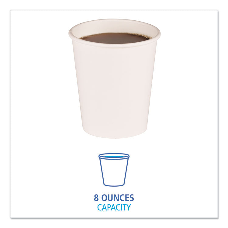 Paper Hot Cups, 8 oz, White, 50/Sleeve, 20 Sleeves/Carton