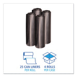 Recycled Low-Density Polyethylene Can Liners, 33 gal, 1.6 mil, 33" x 39", Black, Perforated, 10 Bags/Roll, 10 Rolls/Carton