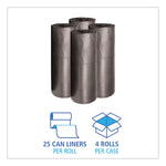 Low-Density Waste Can Liners, 60 gal, 0.65 mil, 38" x 58", Black, Perforated Roll, 25 Bags/Roll, 4 Rolls/Carton