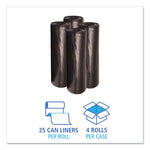 Low-Density Waste Can Liners, 56 gal, 0.6 mil, 43" x 47", Black, Perforated Roll, 25 Bags/Roll, 4 Rolls/Carton