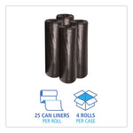 Low-Density Waste Can Liners, 45 gal, 0.6 mil, 40" x 46", Black, Perforated Roll, 25 Bags/Roll, 4 Rolls/Carton