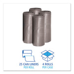Low-Density Waste Can Liners, 33 gal, 1.1 mil, 33" x 39", Gray, Perforated Roll, 25 Bags/Roll, 4 Rolls/Carton