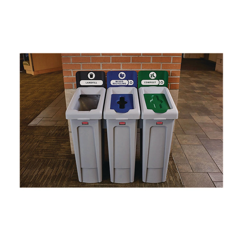 Rubbermaid Commercial Slim Jim Single-Stream Landfill Recycling Station Kit, 23 Gallon, Gray/Black (2185053)