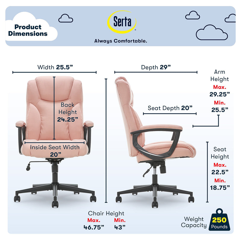 Serta Hannah II Fabric Executive Chair, Pink (43672G)