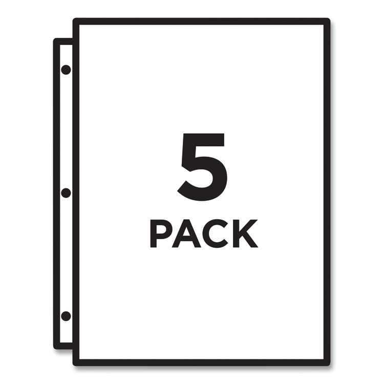 Binder Pockets, 3-Hole Punched, 9.25 x 11, Clear, 5/Pack