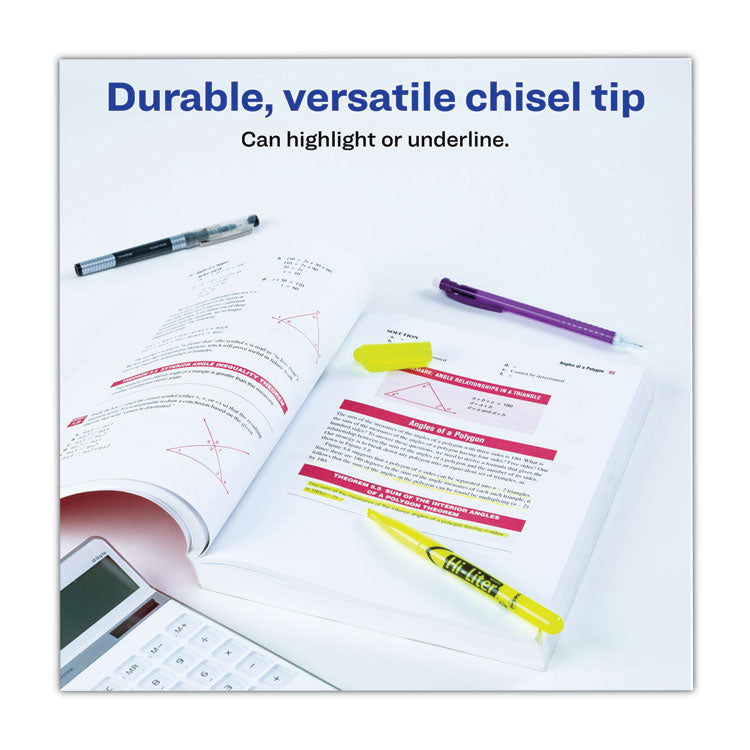 Hi-Liter Pen-Style Highlighters, Fluorescent Yellow Ink, Chisel Tip, Yellow/black Barrel, Dozen