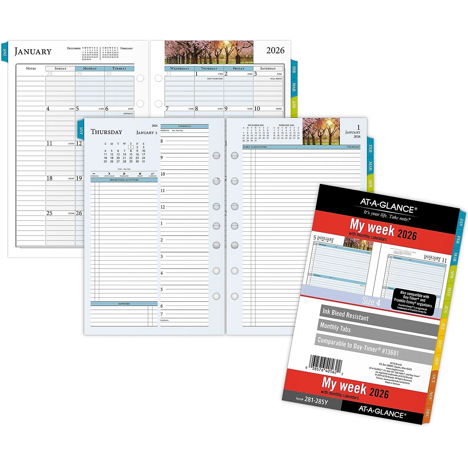 2026 AT-A-GLANCE Zenscapes 8.5" x 5.5" Weekly & Monthly Planner Refill Pages, Multicolored (281-285Y-26)