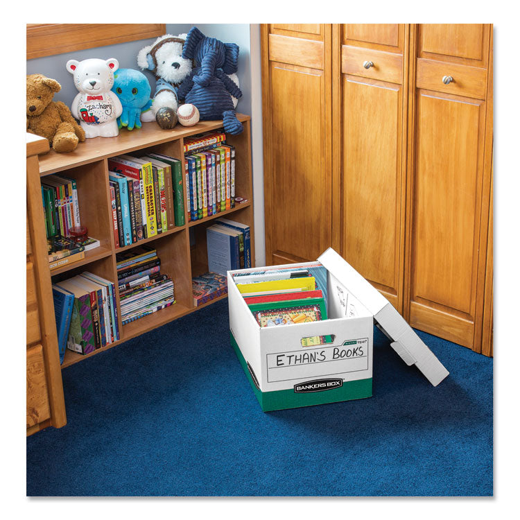R-Kive Heavy-Duty Storage Boxes, Letter/legal Files, 12.75" X 16.5" X 10.38", White/green, 12/carton