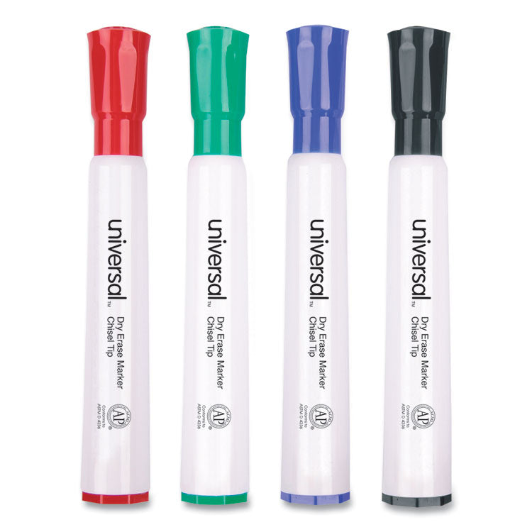 Dry Erase Marker, Broad Chisel Tip, Assorted Colors, 4/set